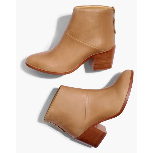 Nisolo Dari Ankle Boots Tan Leather Zip Stacked Heel Almond Toe Size 10 - Picture 1 of 16
